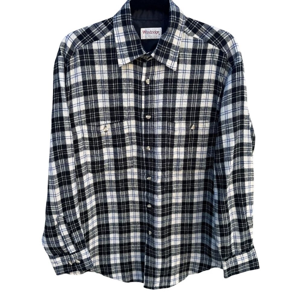 Windridge Mervyns Vintage Plaid Grunge Retro Mens Black White Flannel Shirt‎ M